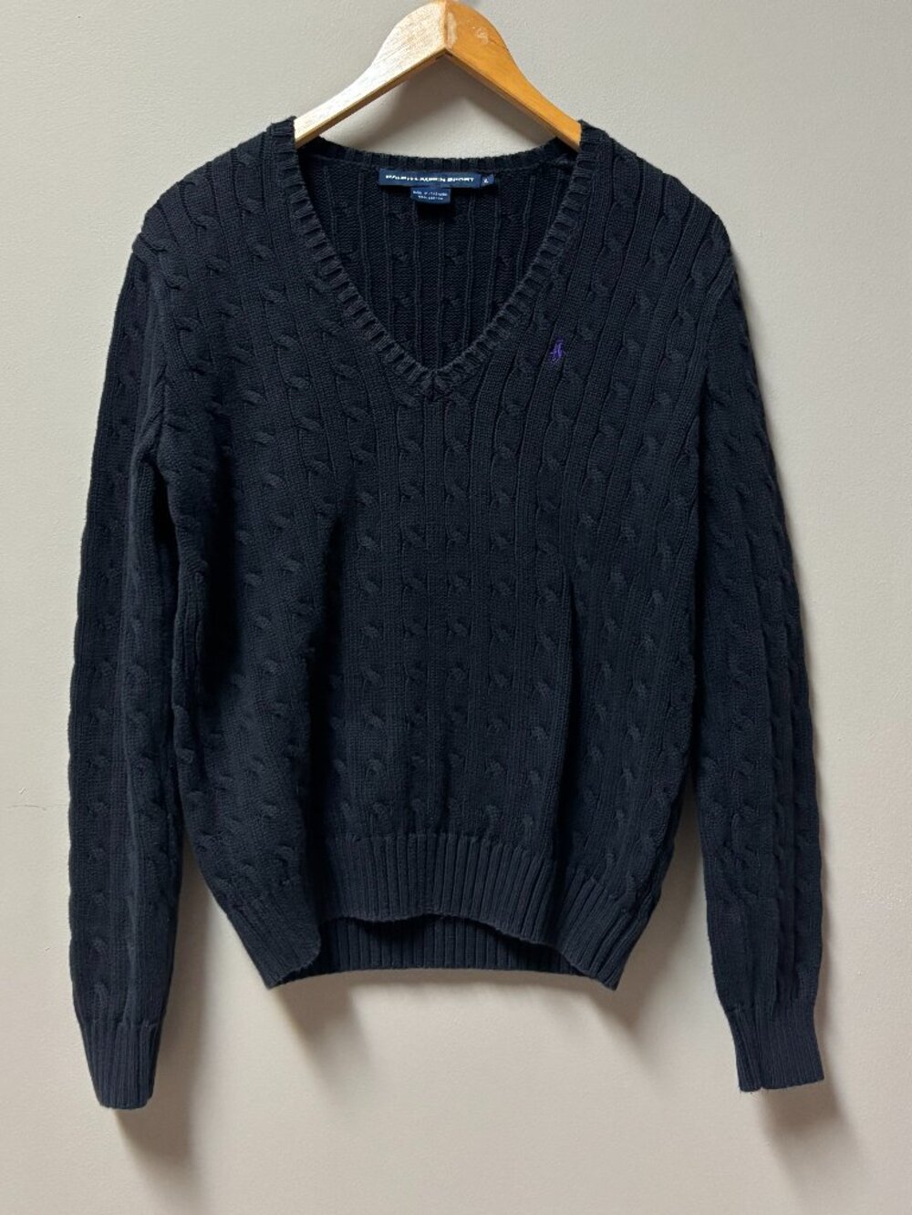 Ralph Lauren Sport Dark Grey Cable Knit V-Neck Sweater XL